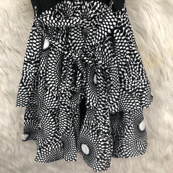 Women’s Strappy Fit n Flare Summer Sun dress, Geometric Flounce Skirt, Layered - Picture 6 of 12